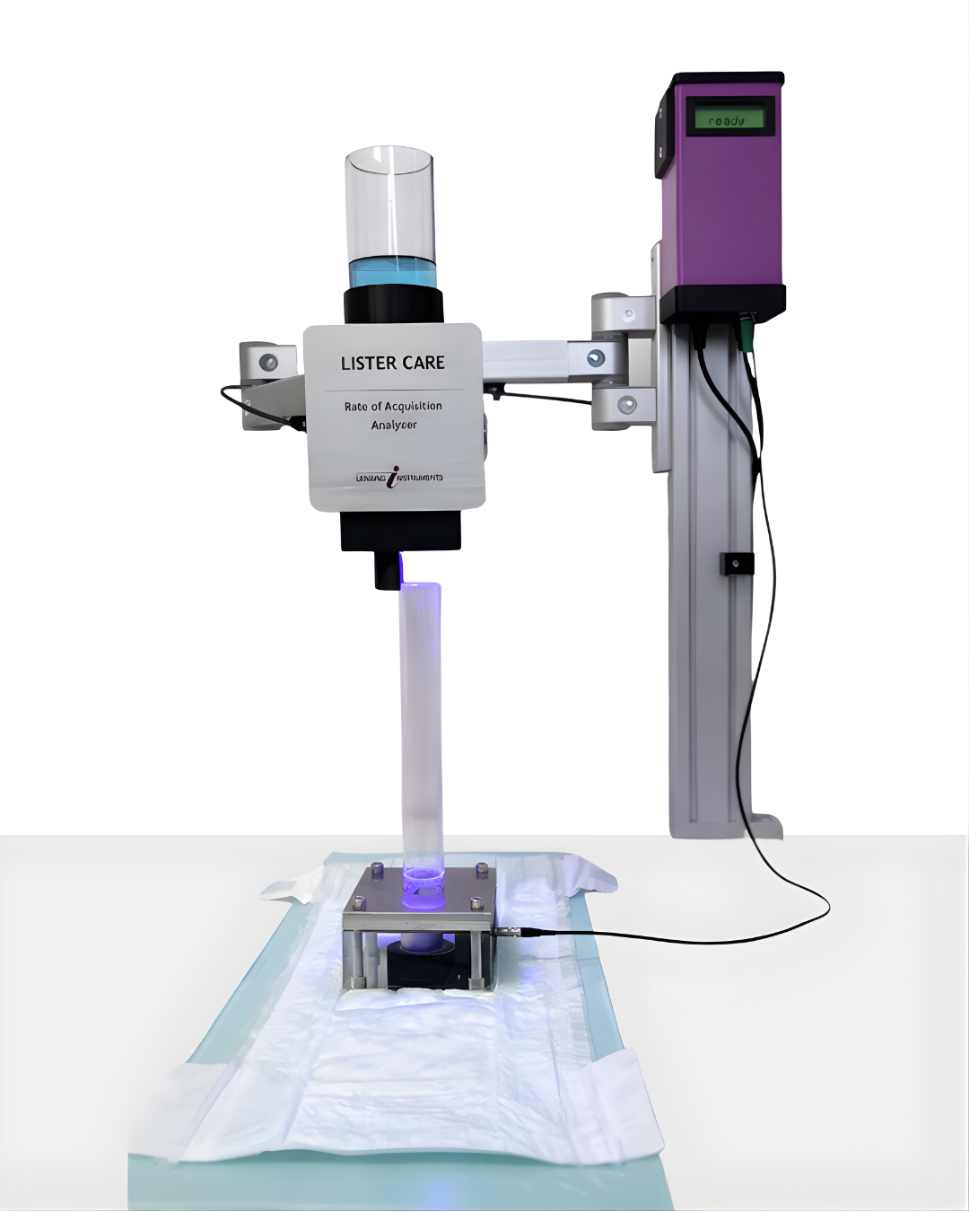 LISTER CARE instrument for Rate of Acquisition testing with adjustable liquid dosing and automated flow control.